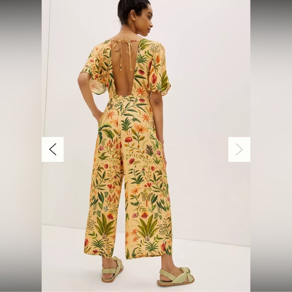 Farm Rio Beaded Floral Boho Jungle V-Neck Jumpsuit - Picture 3 of 3
